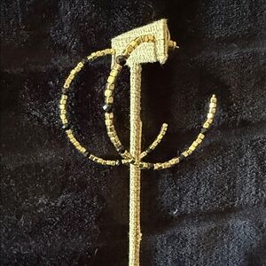 Park Lane Gold and Black Double Hoop Beaded Earrings